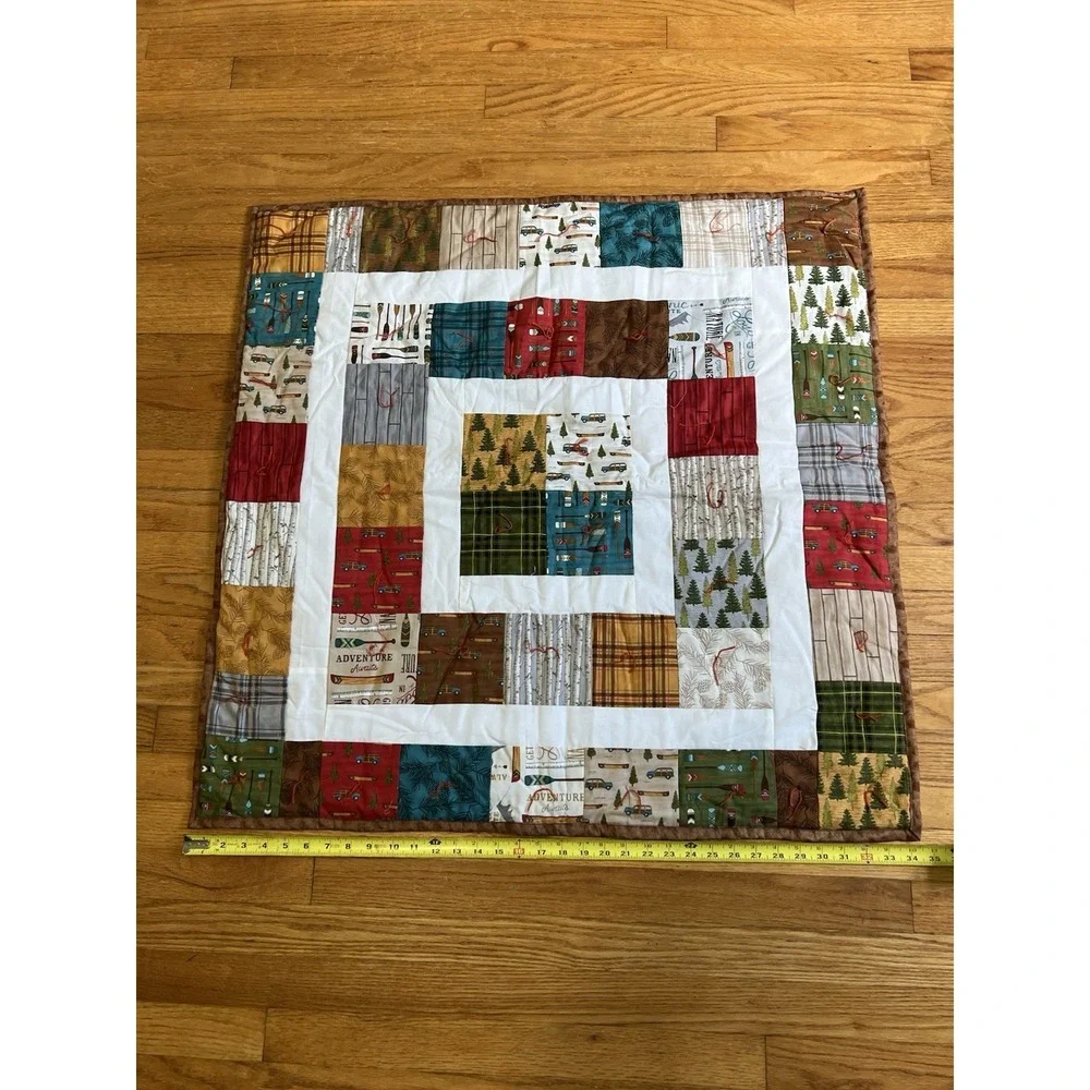 Handmade Baby Quilt Camping Adventure Theme Crib Stroller Blanket 33x33